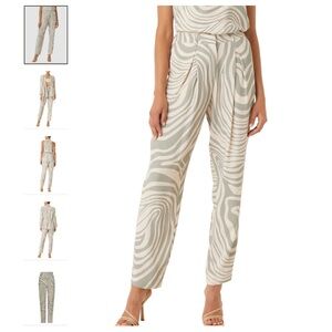 Cream and Gray High-Waisted Tapered Trousers